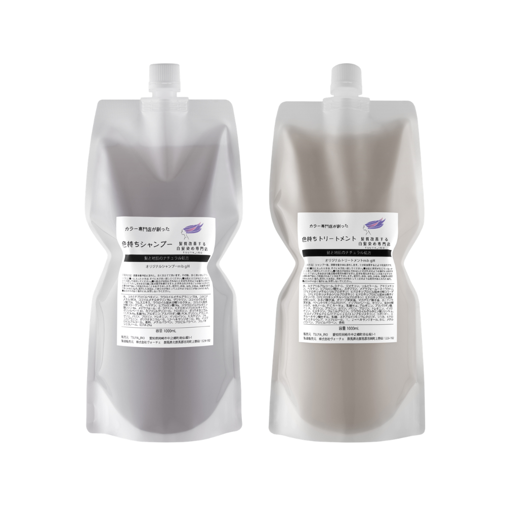 ツヤイロ白髪染め専用シャンプー ・トリートメント詰め替え用セット（ヘマチン配合）各1000ml